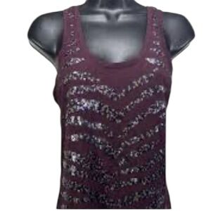 Express Maroon Tank Top With Blinged-Out Zebra Stripes